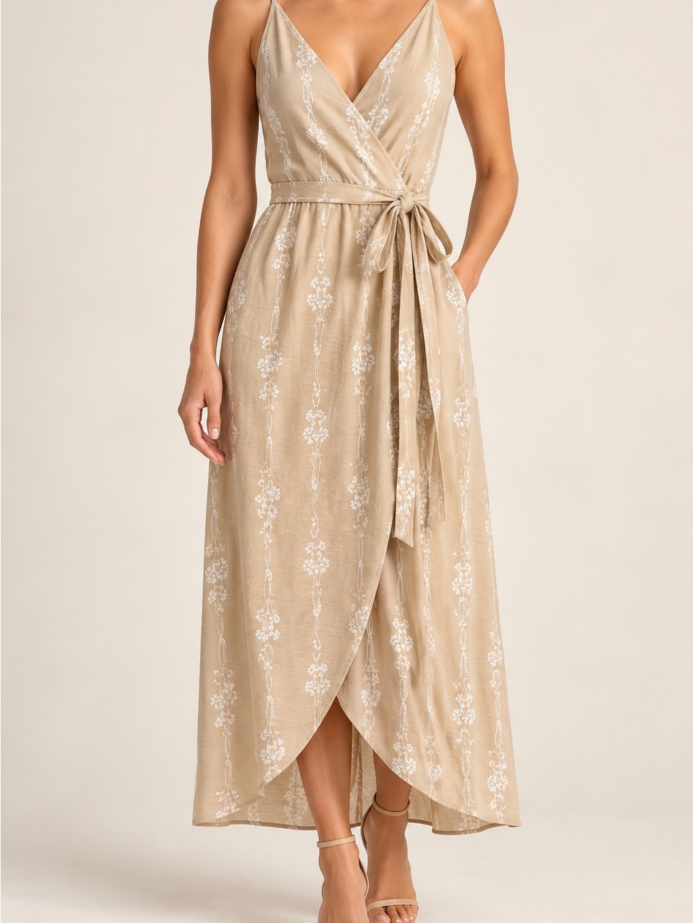 Rebecca Taylor Cream Floral-Embroidered Wrap Midi Dress